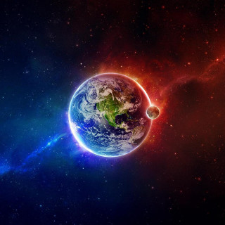 Planet space blue red background - free space wallpaper for tablet