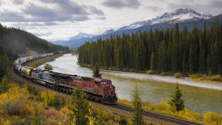 Train river forest mountains cloudy 2 - a train free wallpaper for desktop