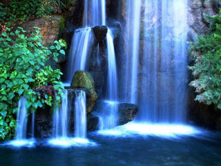 Waterfall blue water greenery rocks 2 - blue water free wallpaper