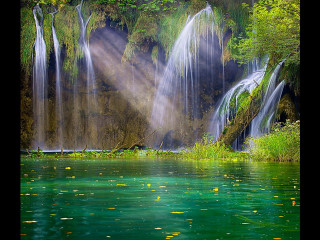 Waterfall lake trees light ray - a lake and trees free wallpaper