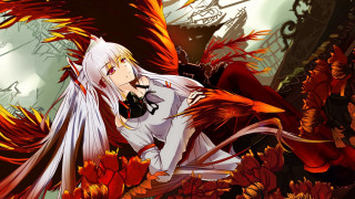 Woman white hair white dress 2 - a demon in the background free wallpaper