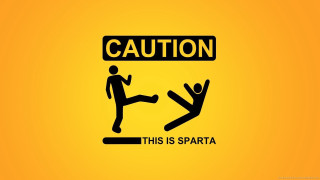 Yellow background caution sparta kick - sign free wallpaper for desktop