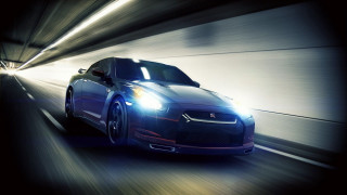 Blue sports car tunnel night - its headlight free wallpaper