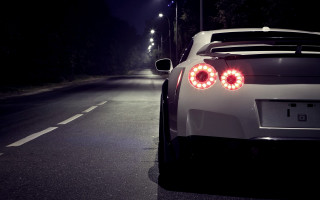 White sports car night road 6 - the tail free wallpaper for desktop