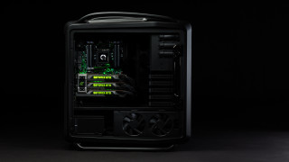 Black computer case green lights - free technology wallpaper for desktop