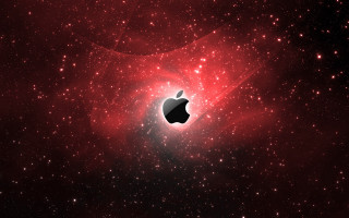 Apple logo space stars red - a red light in the middle free wallpaper