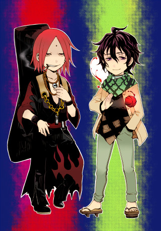 Anime characters arms around each 2 - the other holding free wallpaper