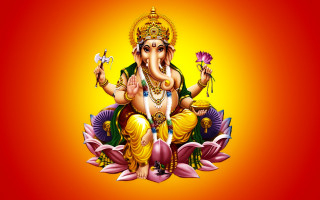 Ganesha lotus red yellow background - divine free wallpaper