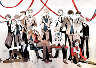 Group people sitting white wall - a group of people sitting next free wallpaper