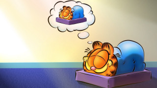 Cartoon cat sleeping box thought - a thought bubble above free wallpaper