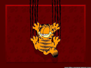 Cartoon cat hanging red wall - a red frame free wallpaper for desktop