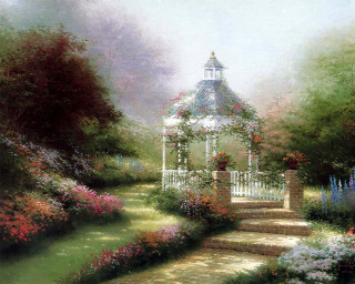 Gazebo garden flowers trees path - flower and trees free wallpaper