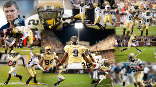 Football player running football collage - a football free wallpaper