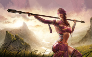 Woman purple outfit sword field - a purple outfit holding free wallpaper