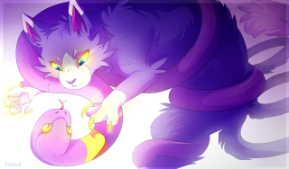 Purple tail cat holding pink - a purple tail free wallpaper