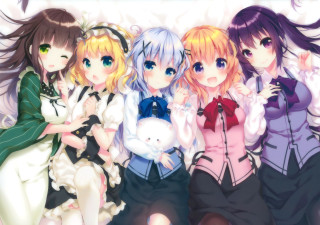 Anime girls group photo cats - a cat in the background free wallpaper