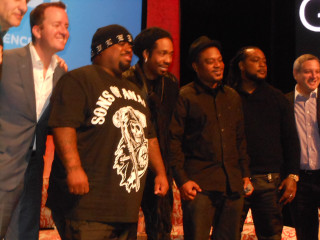 Men stage microphone screen group - black arts movement free wallpaper