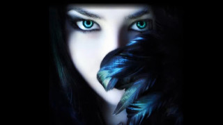 Woman blue eyes feathers hand - a black frame free wallpaper