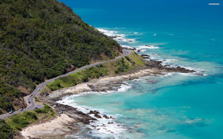 Scenic road ocean mountain water - scenic free wallpaper for desktop