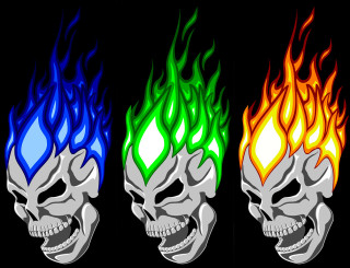 Three skulls flames heads colors - the same color free wallpaper