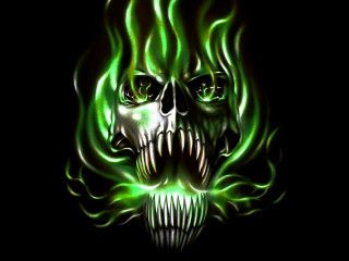 Green skull flames face eyes - skull free wallpaper