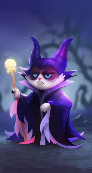 Cartoon cat wizard holding wand - light bulb free wallpaper