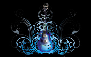 Blue guitar swirly design gothic - cool free wallpaper for desktop
