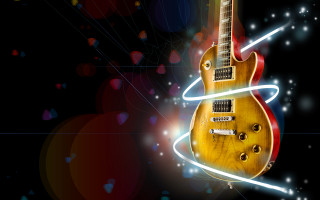 Yellow guitar red neck strings - free neon wallpaper for desktop