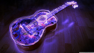Guitar stickers wooden floor purple 2 - artist free wallpaper for desktop