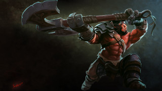 Man giant axe helmet warrior - his right hand free wallpaper for desktop