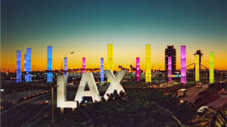 Lax city skyline sunset colorful - david rudnick free wallpaper for desktop