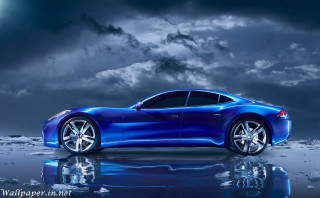 Blue sports car water cloudy 2 - the water under a cloudy sky free wallpaper