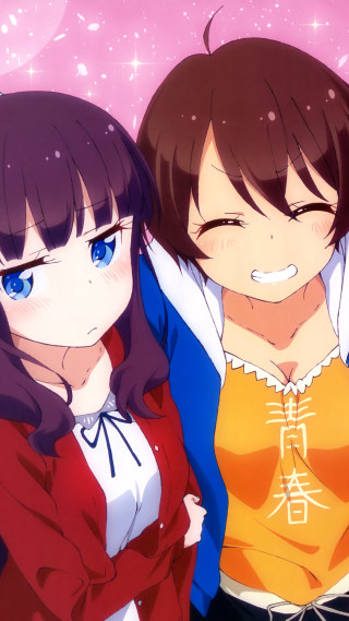 Two anime girls pink background 2 - star free wallpaper for mobile