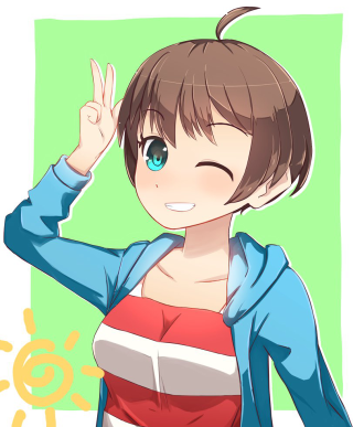 Cartoon girl peace sign blue - a blue jacket free wallpaper for mobile