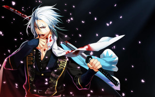 White hair sword blood cherry - a black outfit free wallpaper for desktop