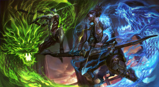 Fantasy characters green blue background - a fantasy setting free wallpaper