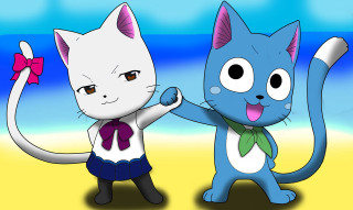 Cartoon cats standing on beach - the others hand free wallpaper