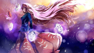 Woman long hair rock butterfly - above her head free wallpaper for desktop