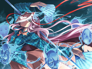 Anime girl pink hair sword 2 - a sword and a skull free wallpaper