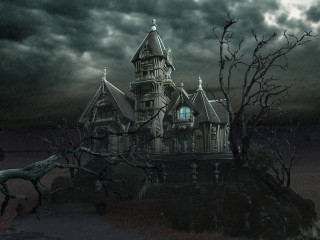 Creepy house creepy tree dark - a dark sky in the background free wallpaper