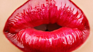 Red lip closeup white background 2 - glossy free wallpaper