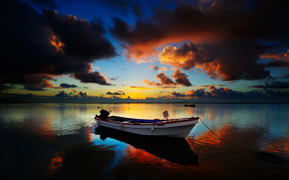 Boat sunset clouds water man - the boat free wallpaper