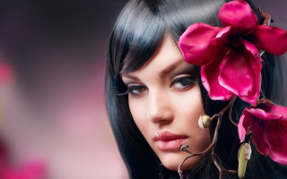 Woman black hair flower gothic - airbrush free wallpaper for desktop
