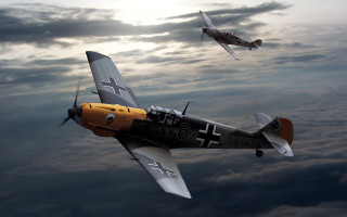 Two planes flying sky clouds 4 - dieselpunk free wallpaper