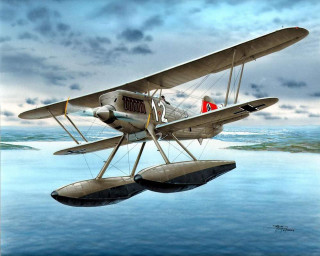 Seaplane flying ocean water red - cliff childs free wallpaper