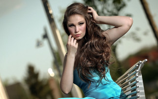 Woman bench ponytail blue dress - a ponytail free wallpaper