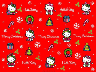 Hello kitty christmas red background - candy cane free wallpaper