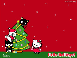 Hello kitty christmas tree cats - happy free wallpaper