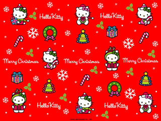 Hello kitty christmas red snowflakes - candy cane free wallpaper