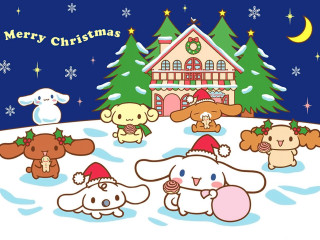 Cartoon animals snowy scene house - a group of cartoon animals free wallpaper